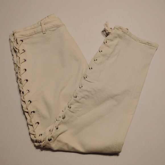 H&M Cream Lace Up Straight High Jeans - 16 - Picture 5 of 12